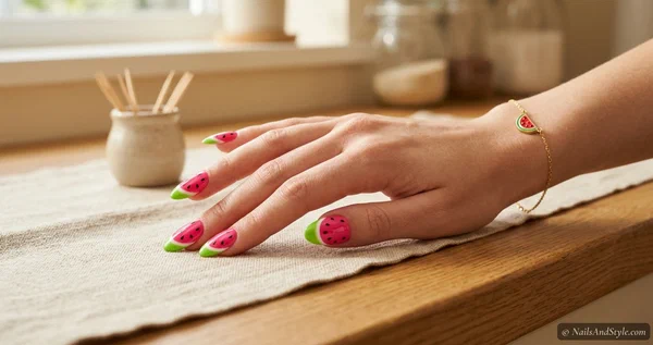 How to Do Watermelon Nails Without Nail Art Tools