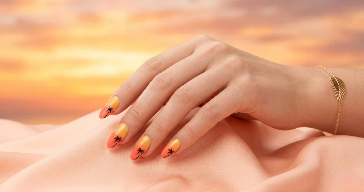 Tropical Beach Nails with Palm Trees & Florals