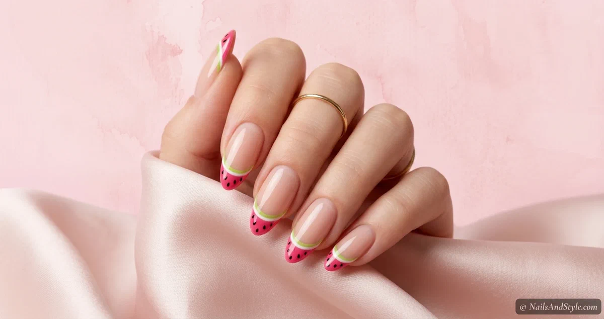 Watermelon French Tips: Cute Mini Designs at Home