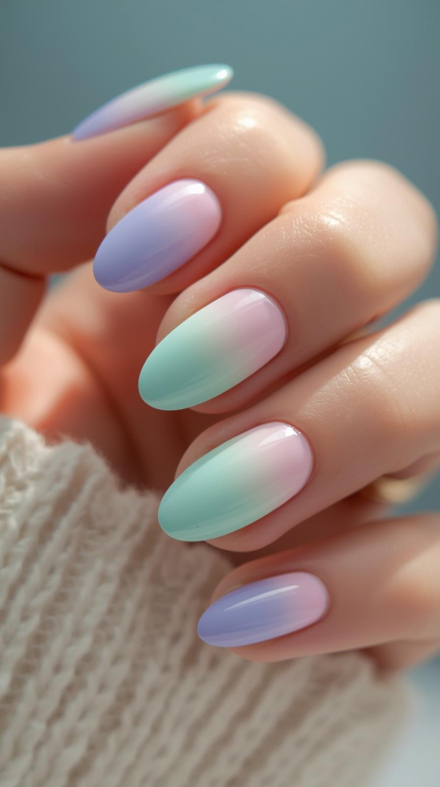 Pastel ombre nail design showing lavender to pink gradient