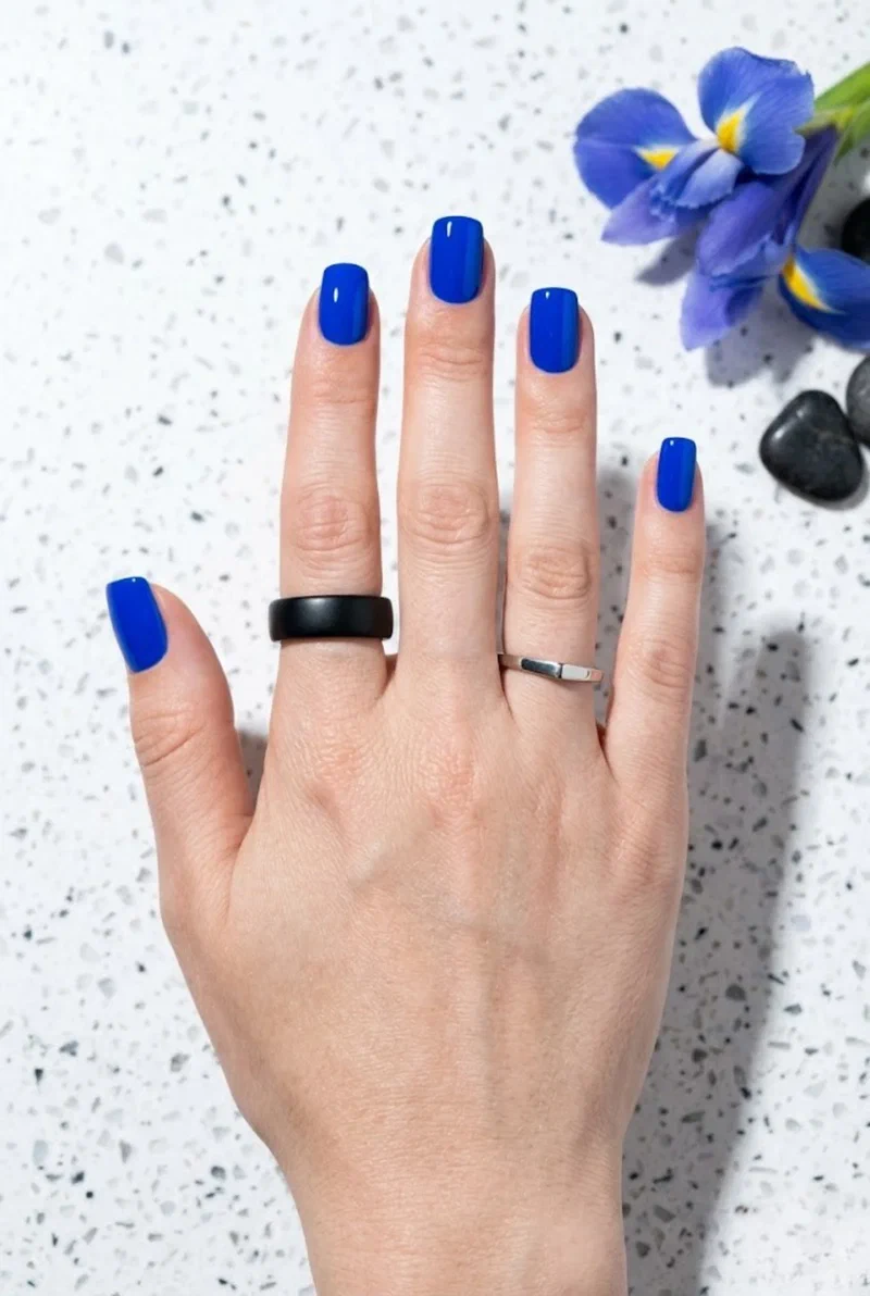 Cobalt blue nail polish on squoval nails