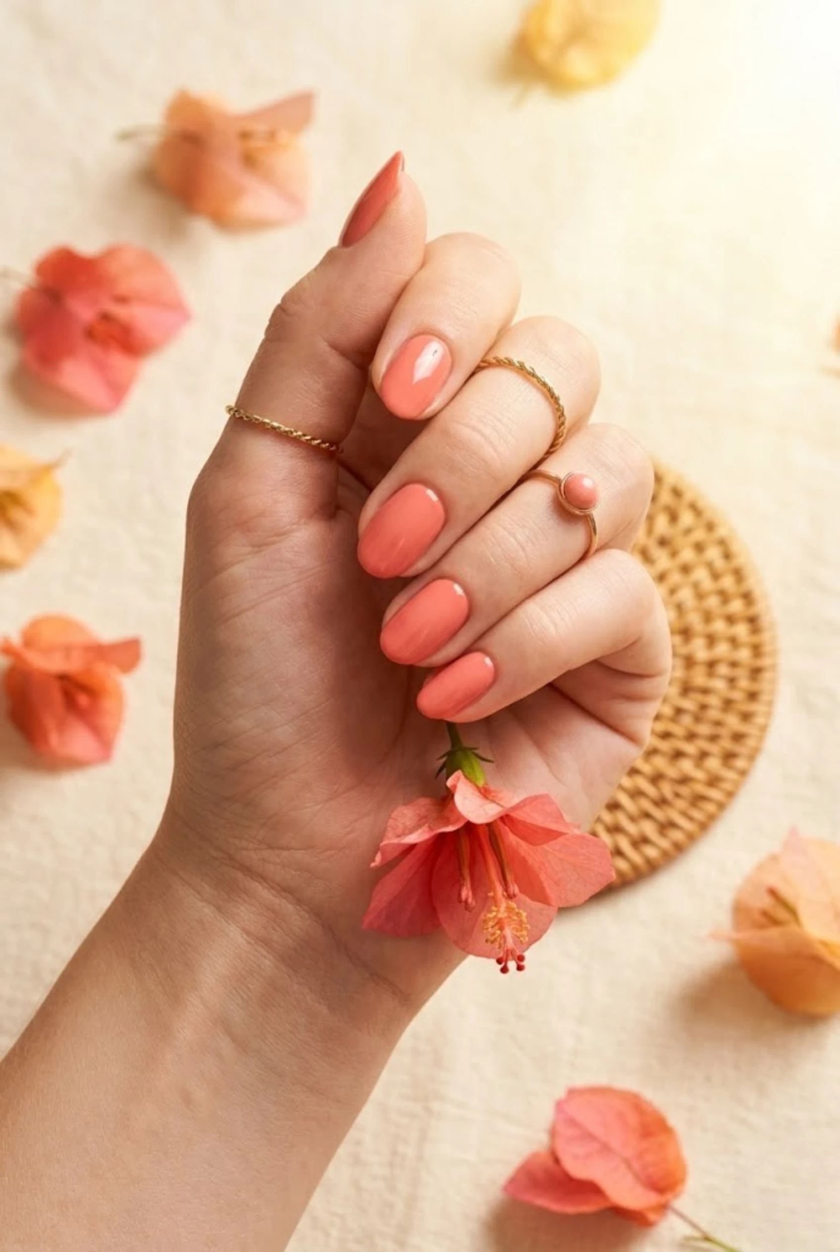 Warm coral nails