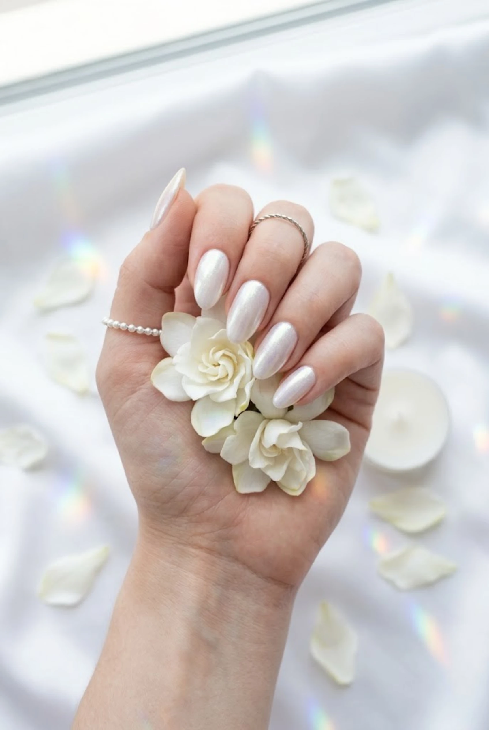 Pearl white glazed nails