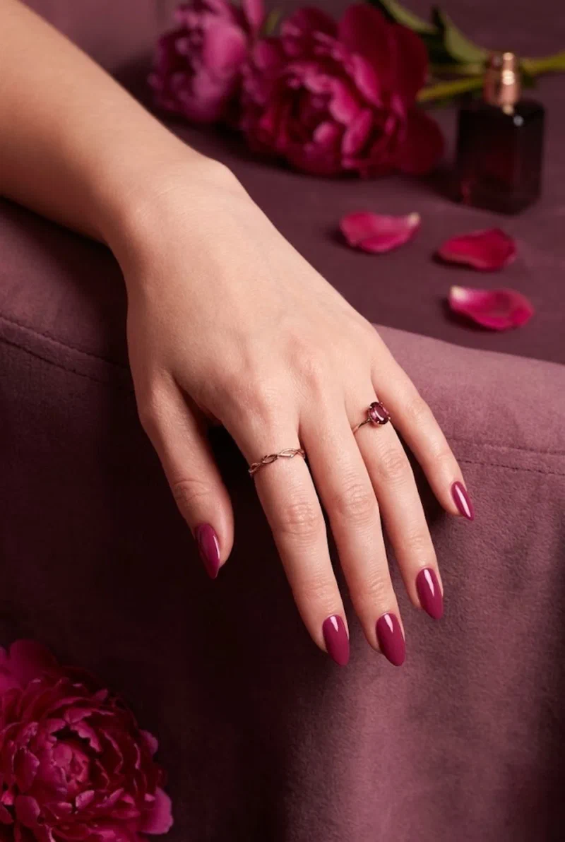 Raspberry berry nail polish on medium almond nails