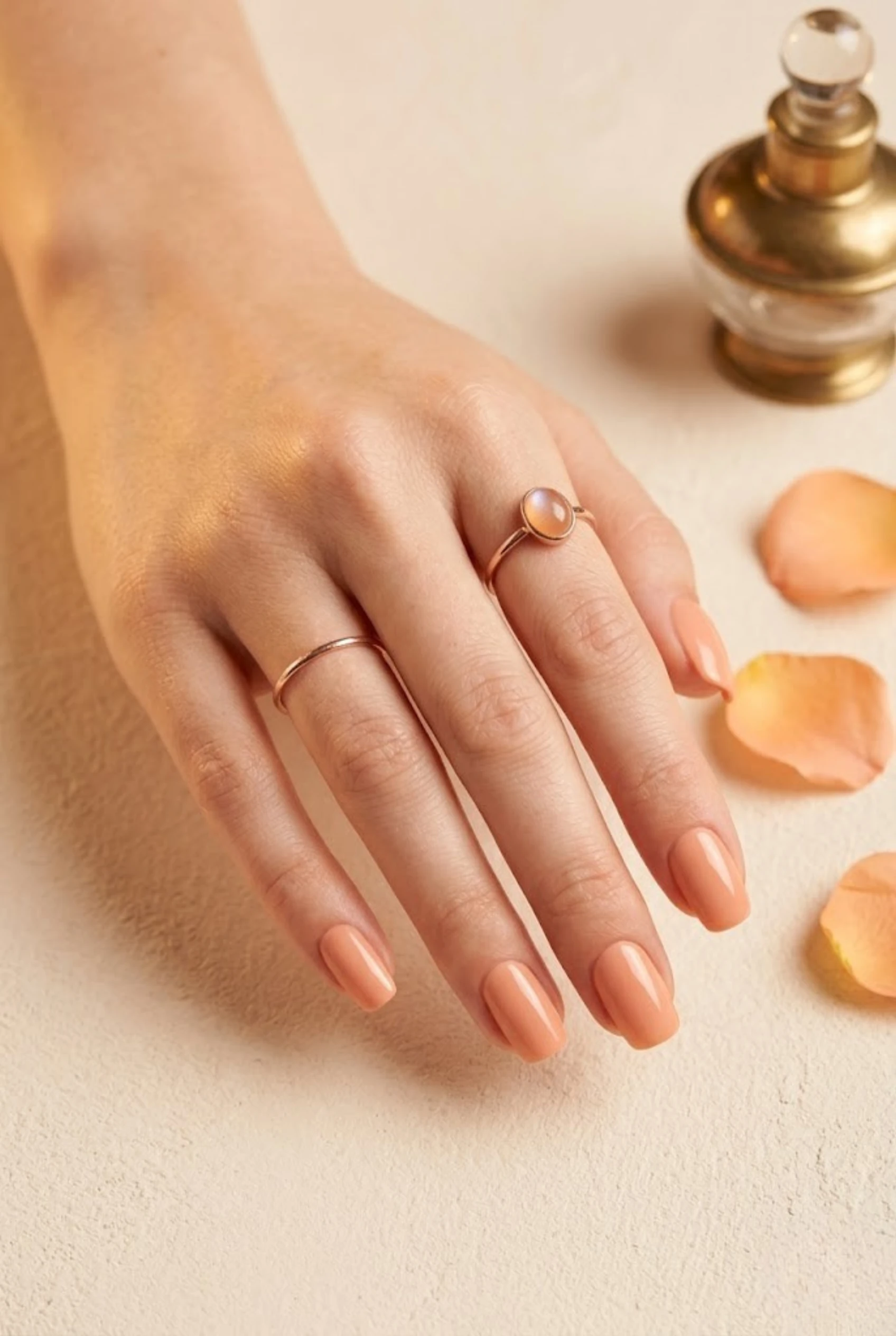Soft peach glossy nails