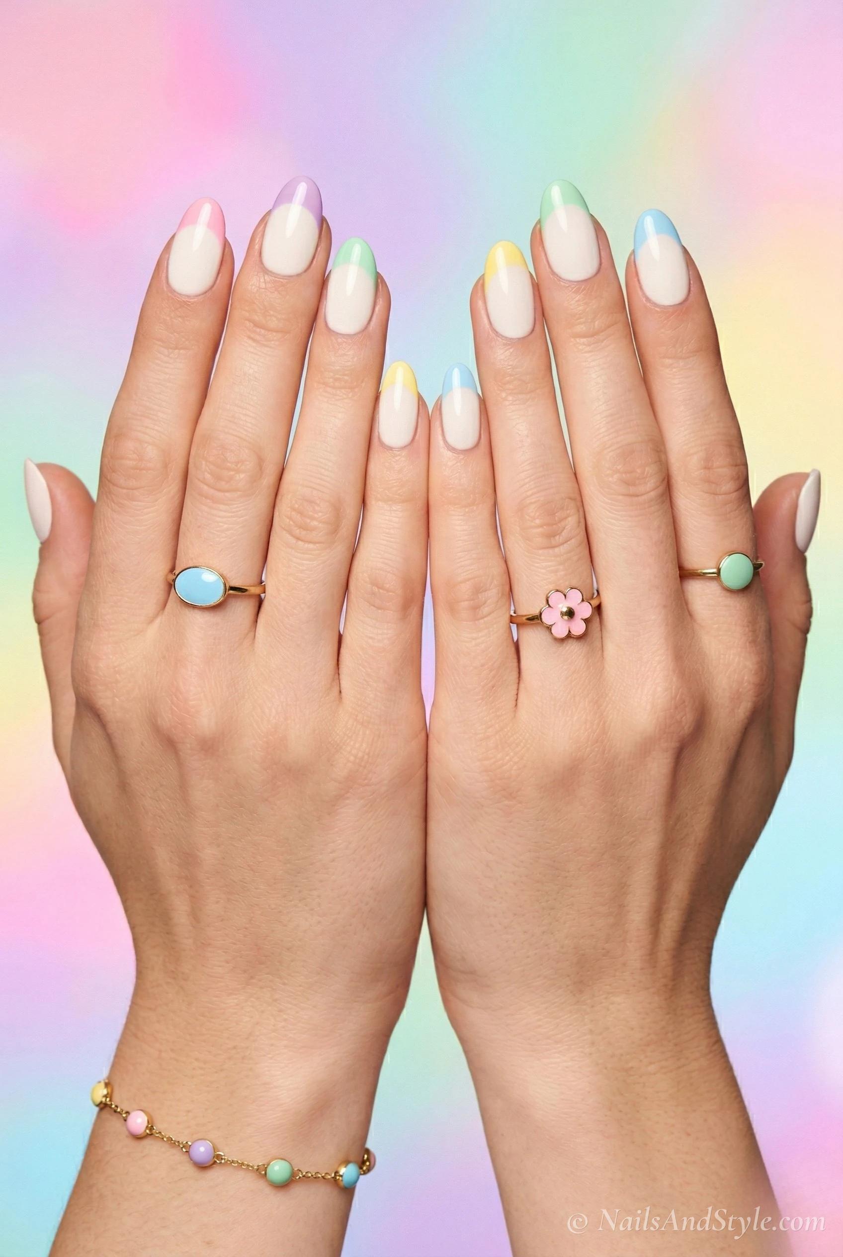 Pastel rainbow tip nails