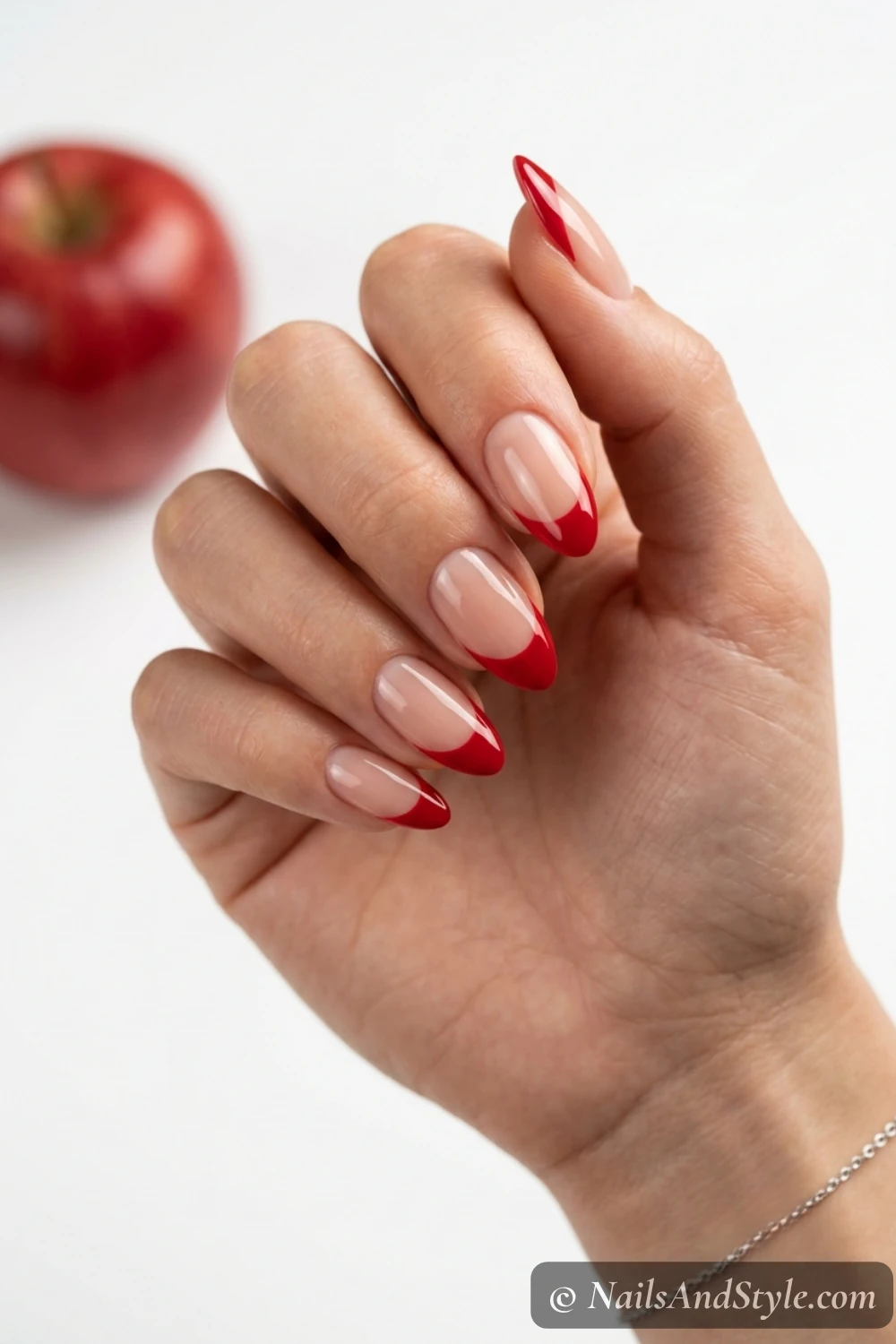 Apple red French tip nails