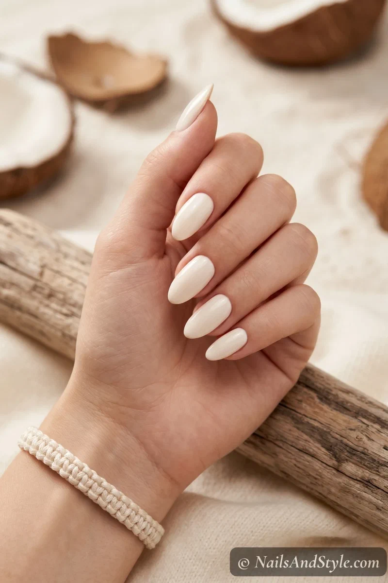 Creamy off-white coconut cream colored nails with soft finish