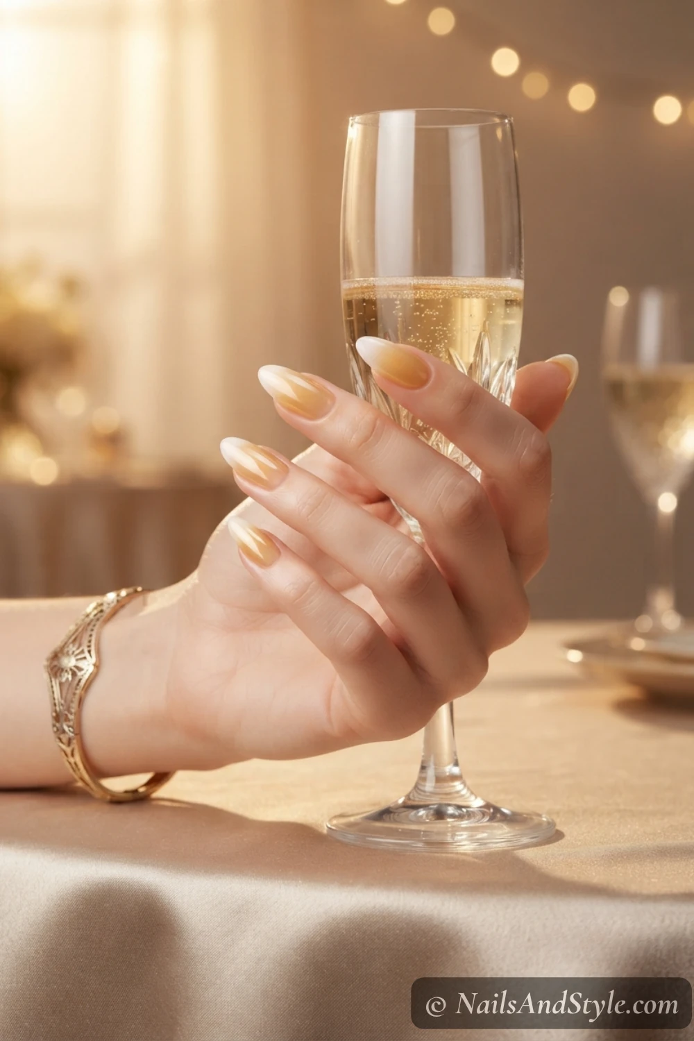 Sheer champagne jelly bridal nails