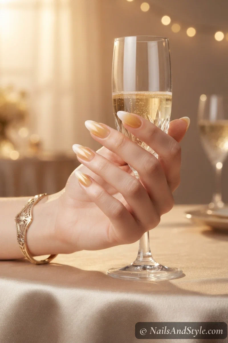 Sheer champagne jelly bridal nails