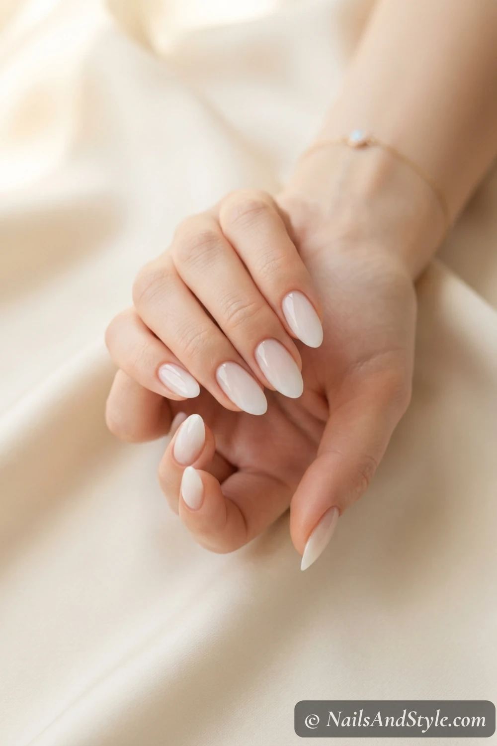 Sheer milky white bridal nails
