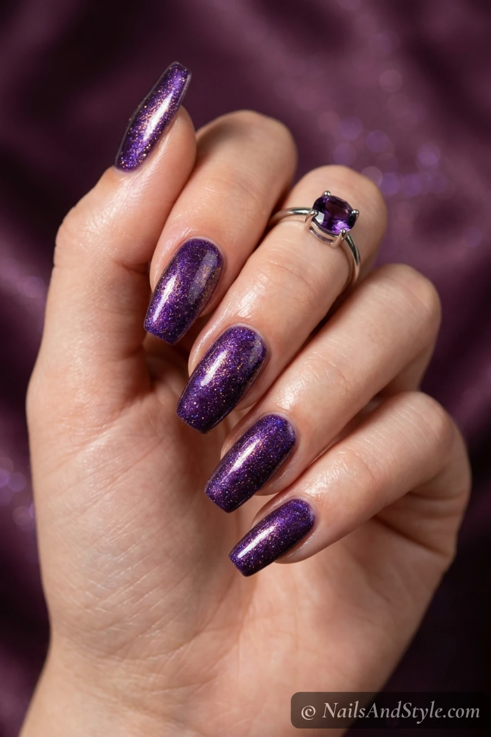 Deep purple shimmer coffin nails