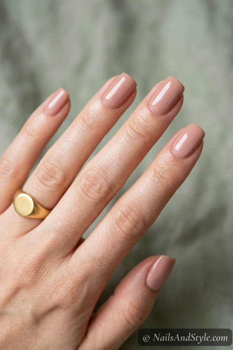 Warm rosy-nude squoval nails