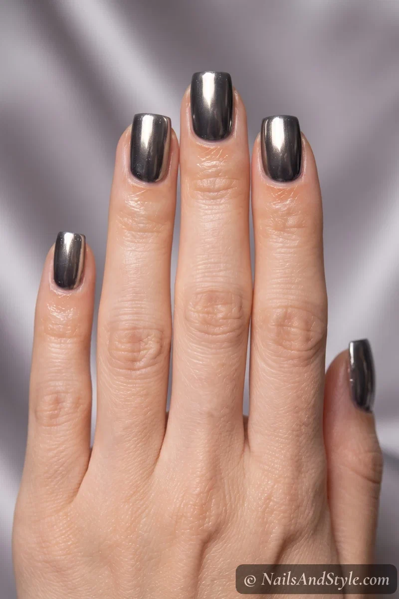Milky glazed nude semi-cured gel nails with a soft pearly sheen on medium almond nails