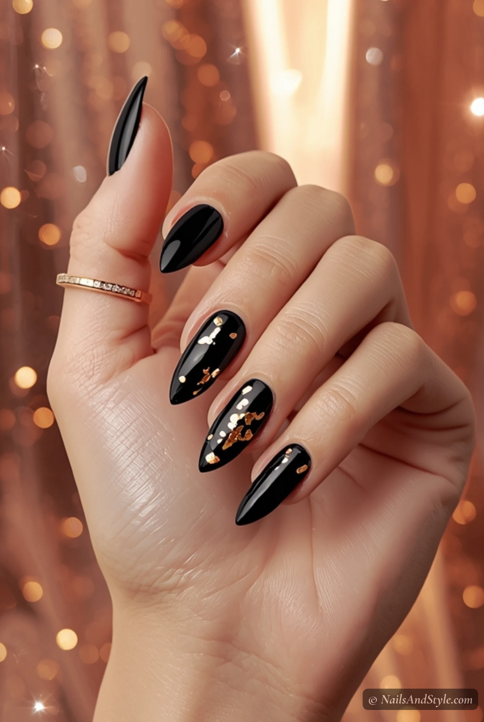Black gel gold foil nails