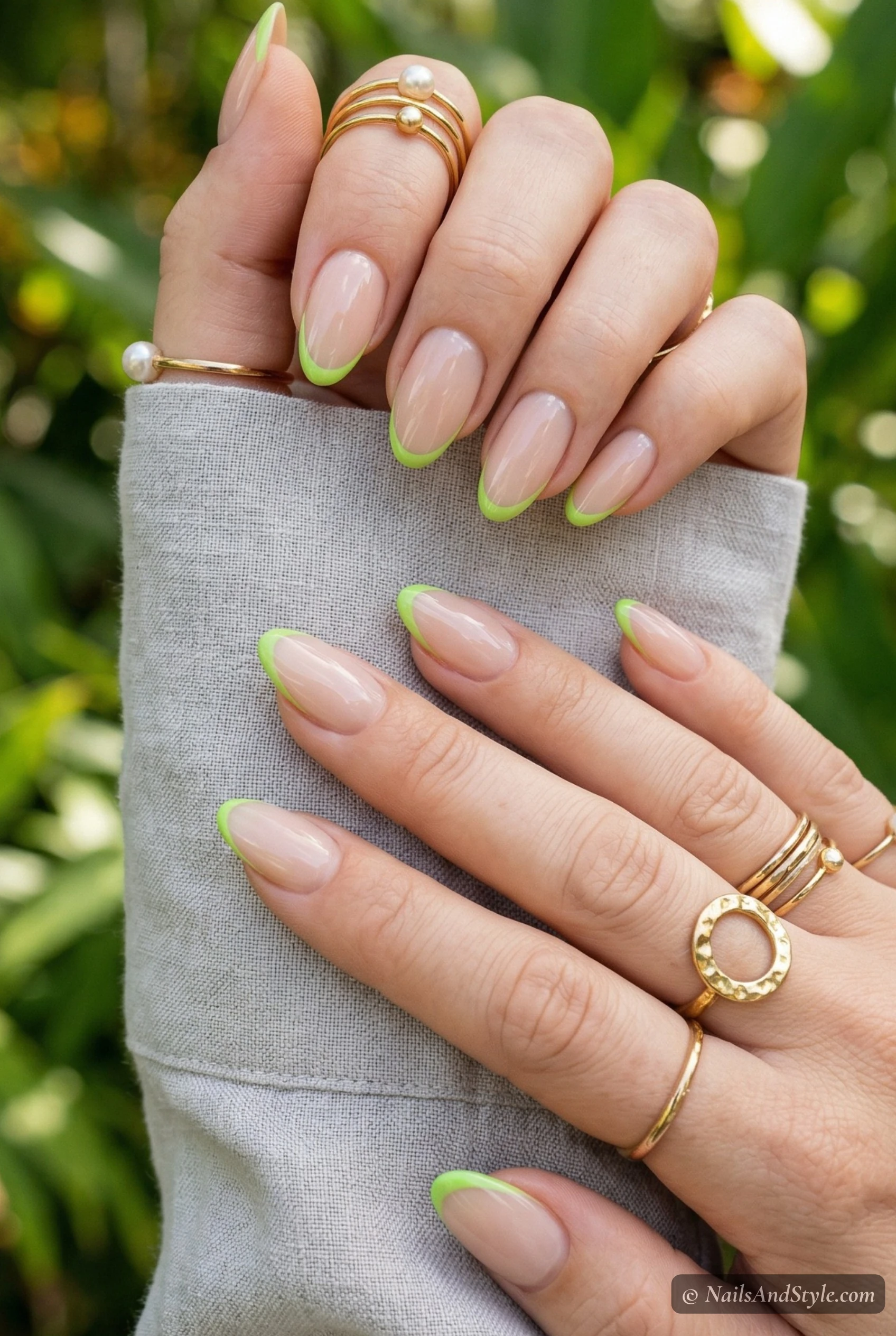 Lime green French tip nails