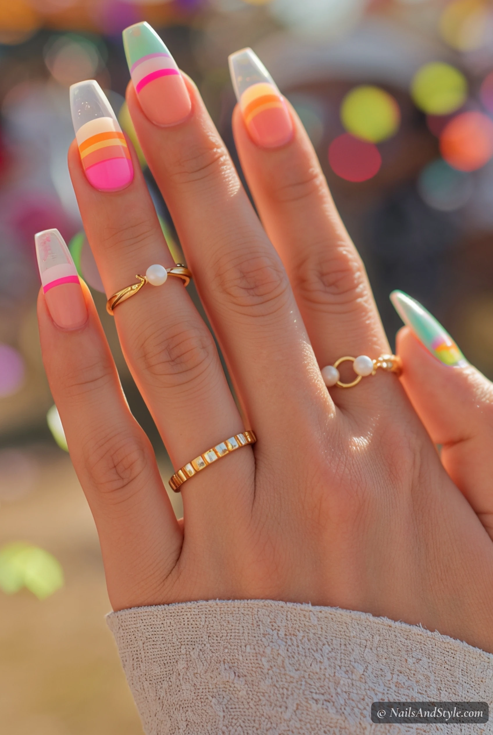 Rainbow French tip nails