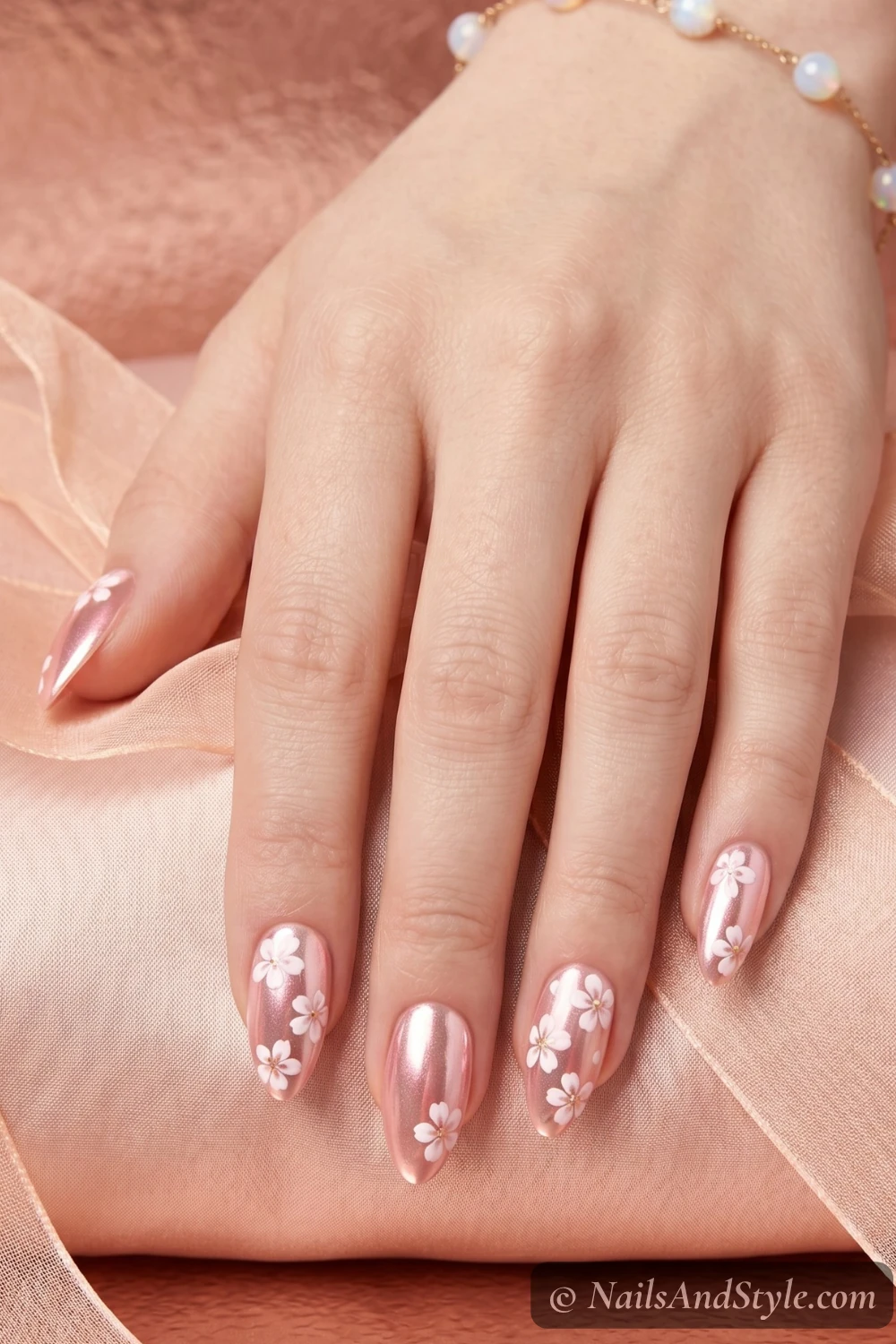Cherry blossom chrome nails