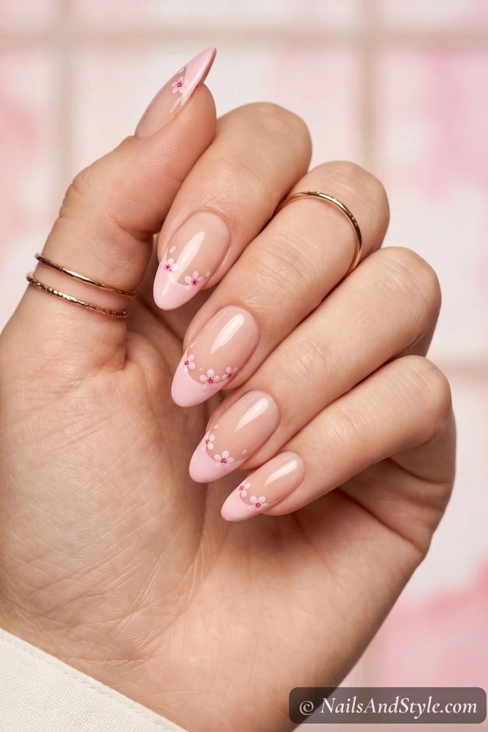 Cherry blossom French tip nails