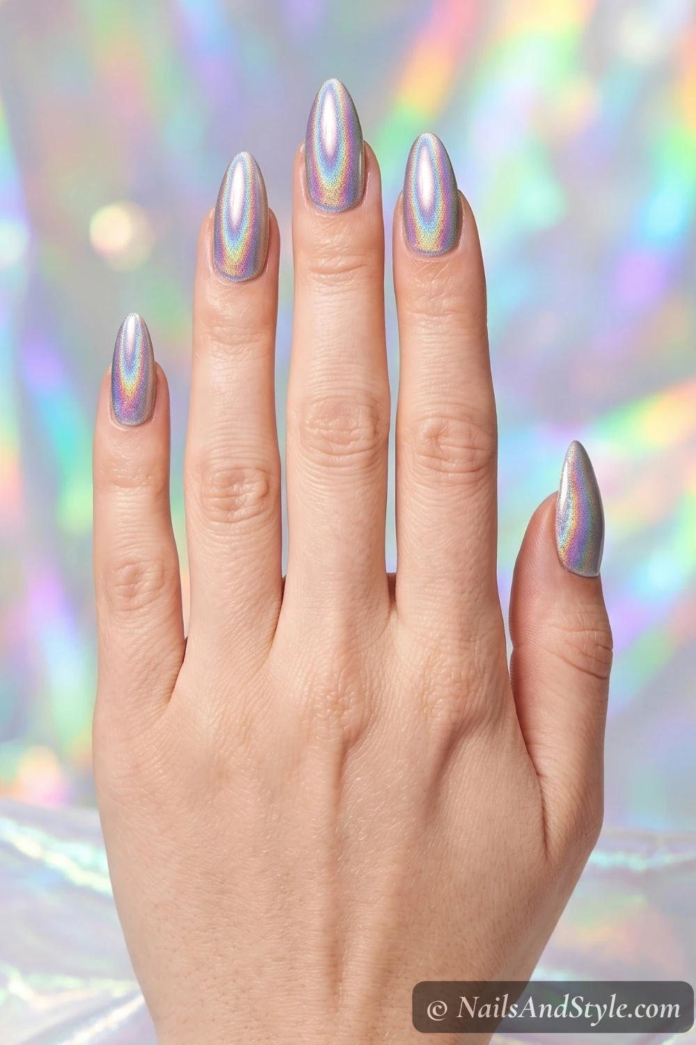 Holographic rainbow chrome nails