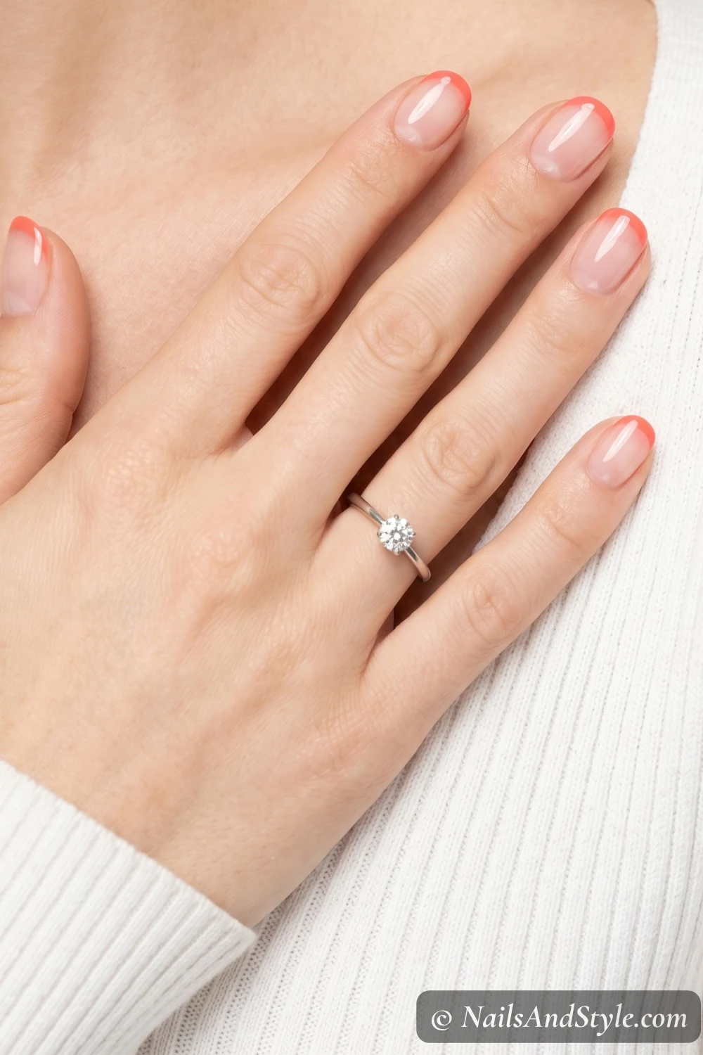 Coral French tip nails