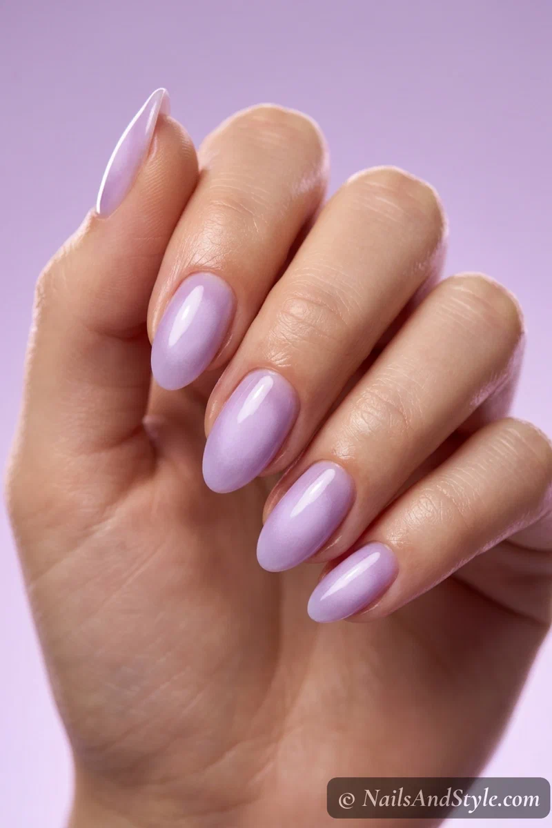 Lavender nails with a glowing airbrushed aura center