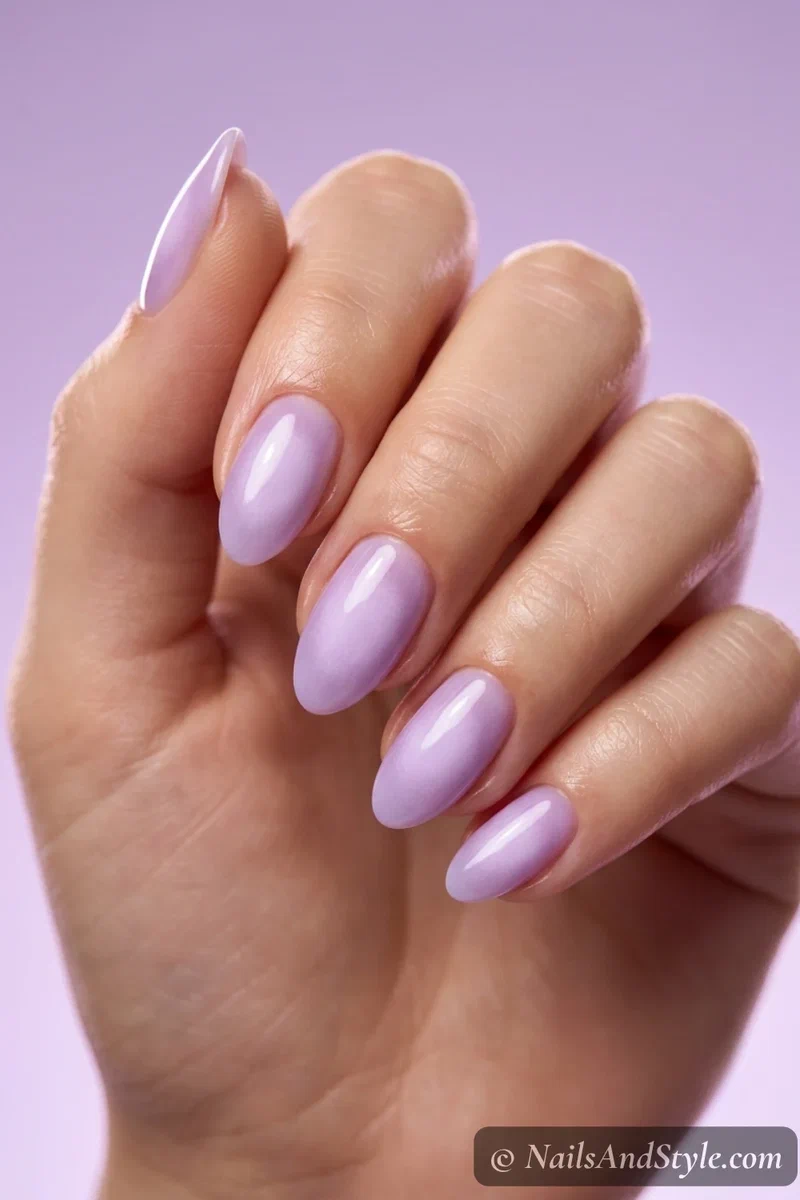 Lavender nails with a glowing airbrushed aura center