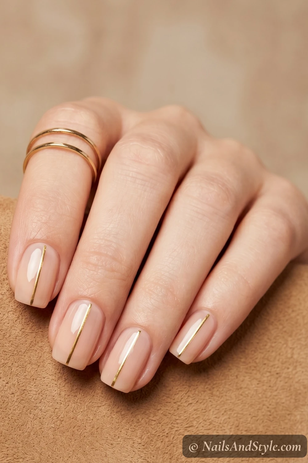 Sheer nude gold thread nails