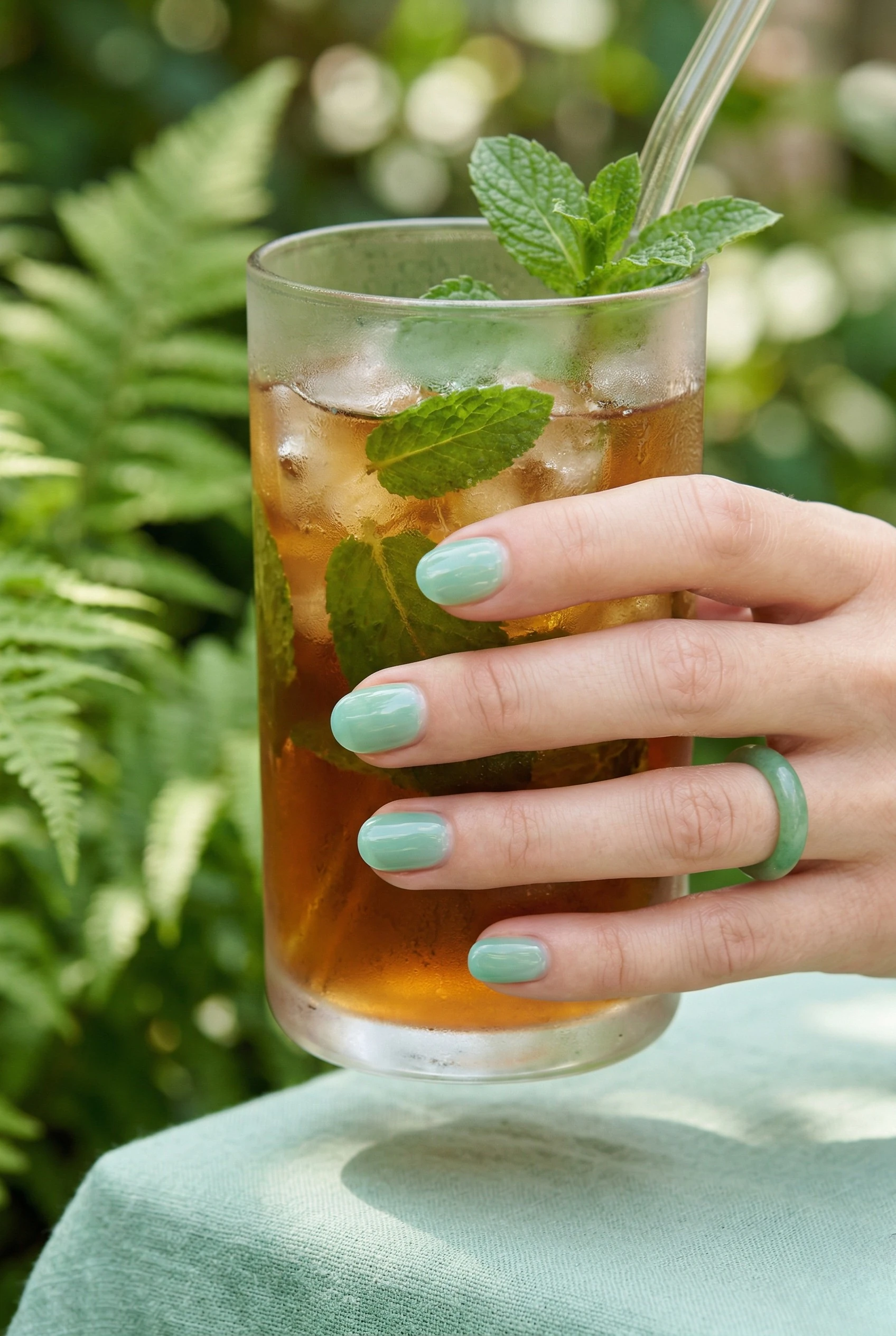 Sheer mint jelly nails