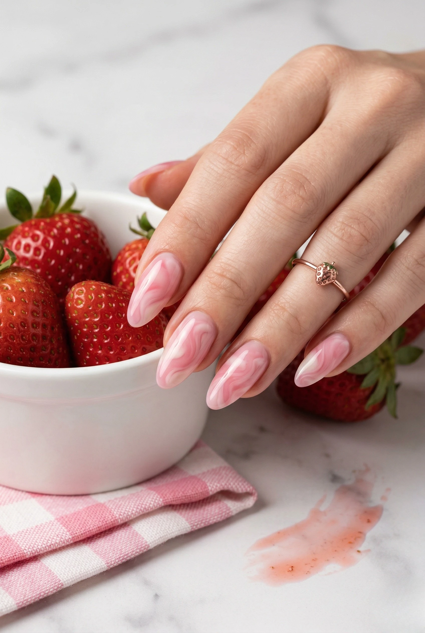 Strawberry milk swirl nails