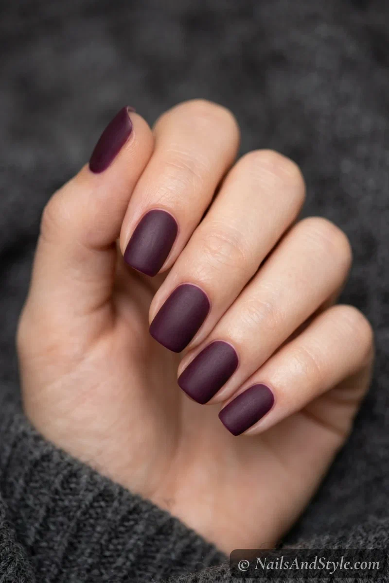 Matte deep plum nails