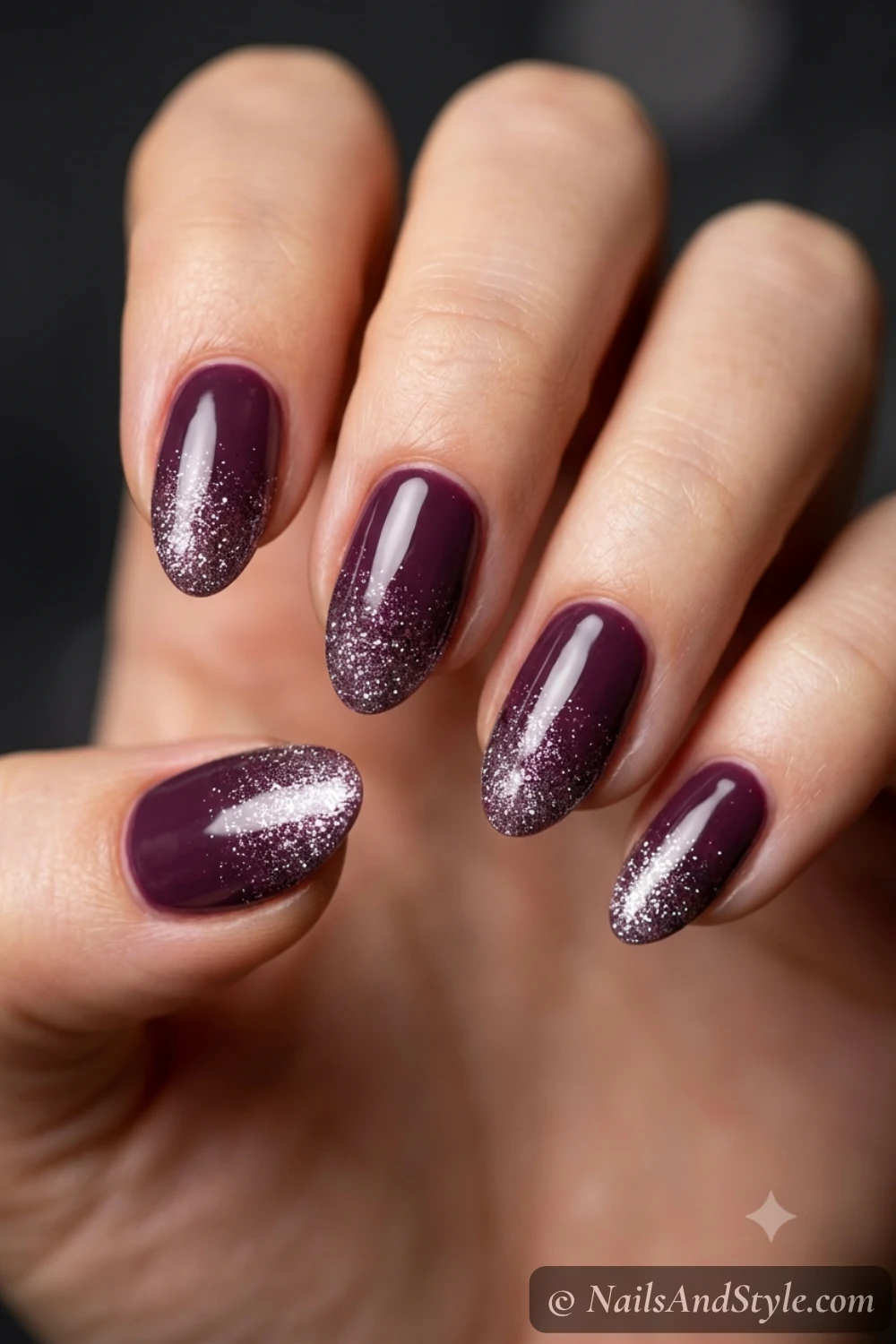 Plum glitter tip nails