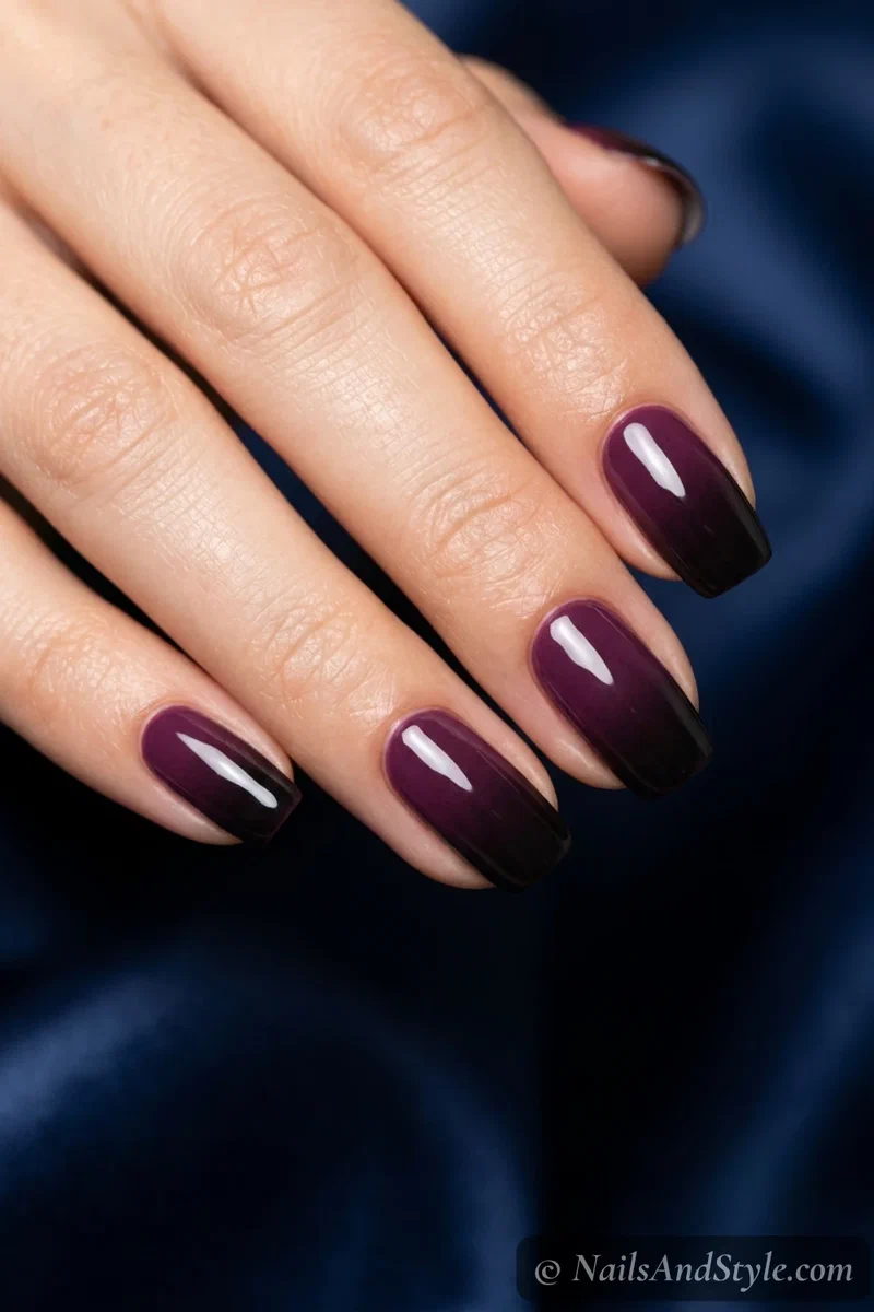 Plum to black ombre gradient nails