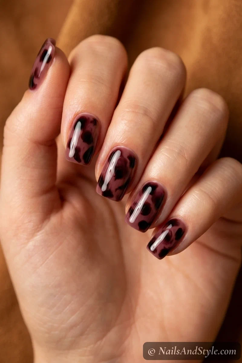 Plum tortoiseshell pattern nails