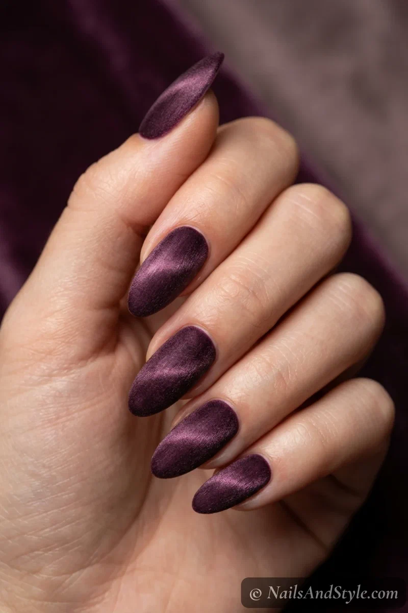 Deep plum velvet magnetic nails