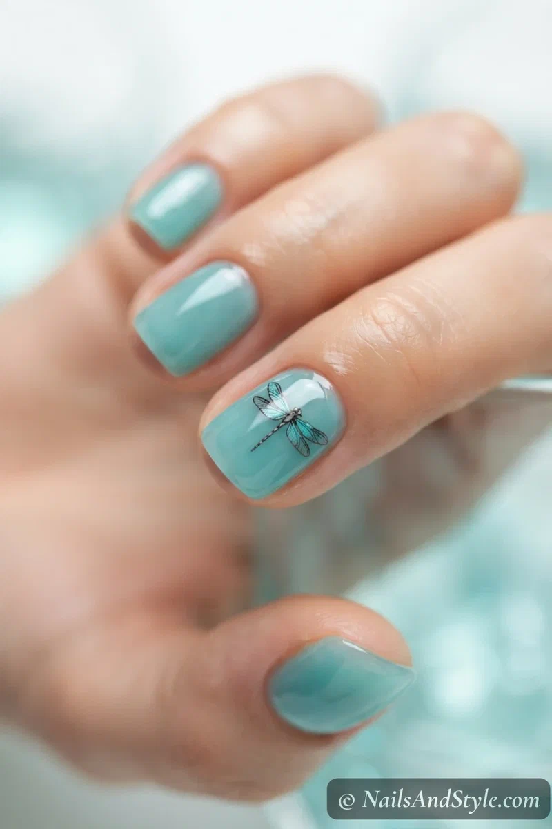 Jelly nails with a dragonfly design