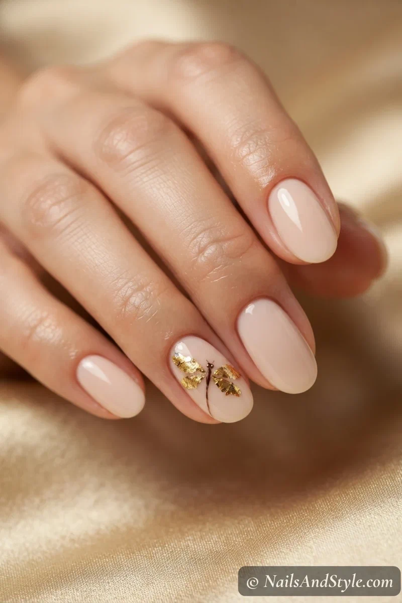 Nails with gold foil dragonfly wings
