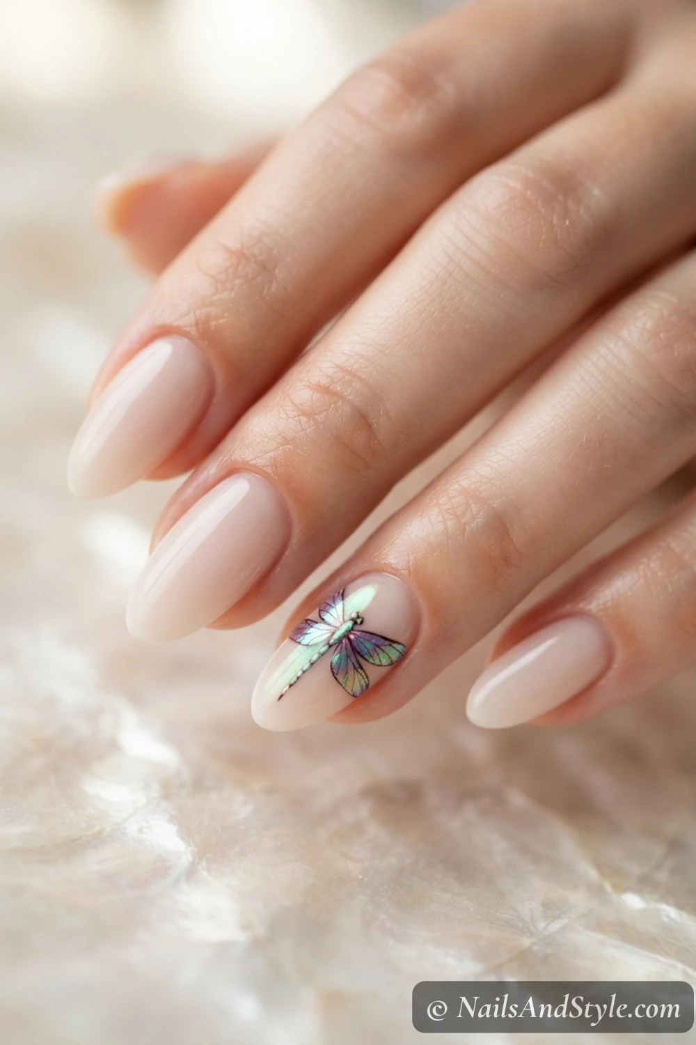 Iridescent dragonfly accent nails