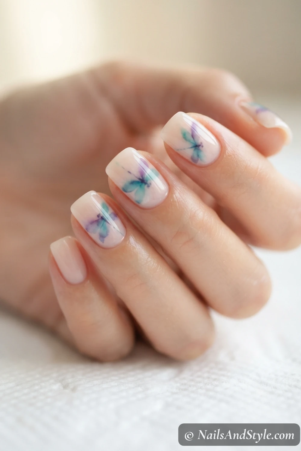 Watercolor dragonfly nails