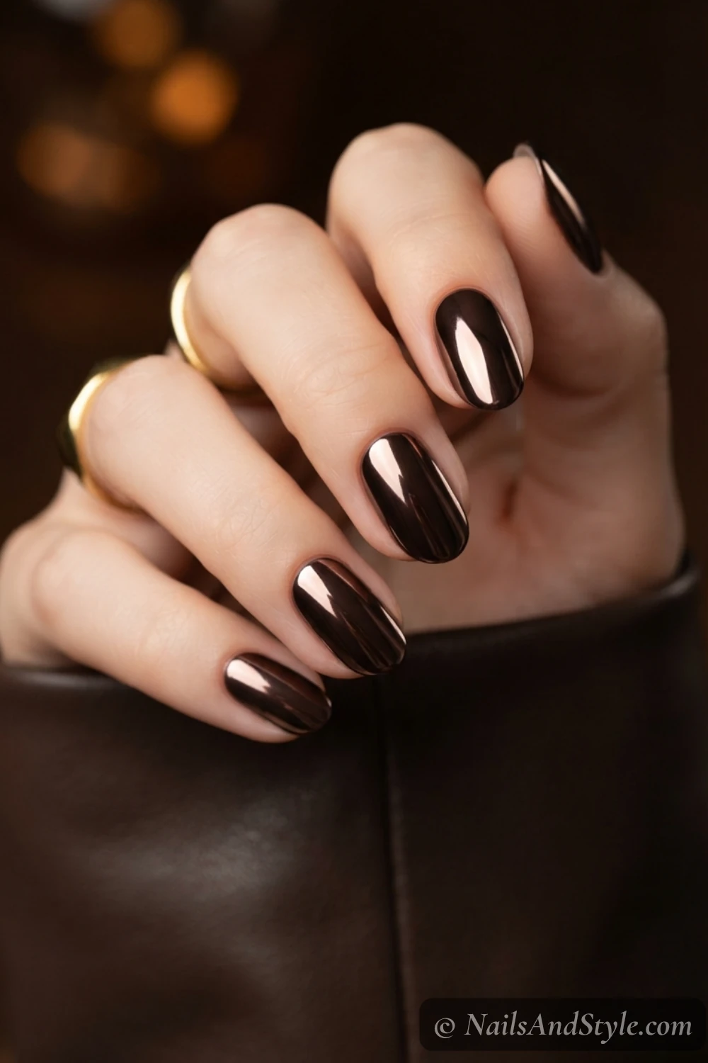 Chocolate brown chrome nails