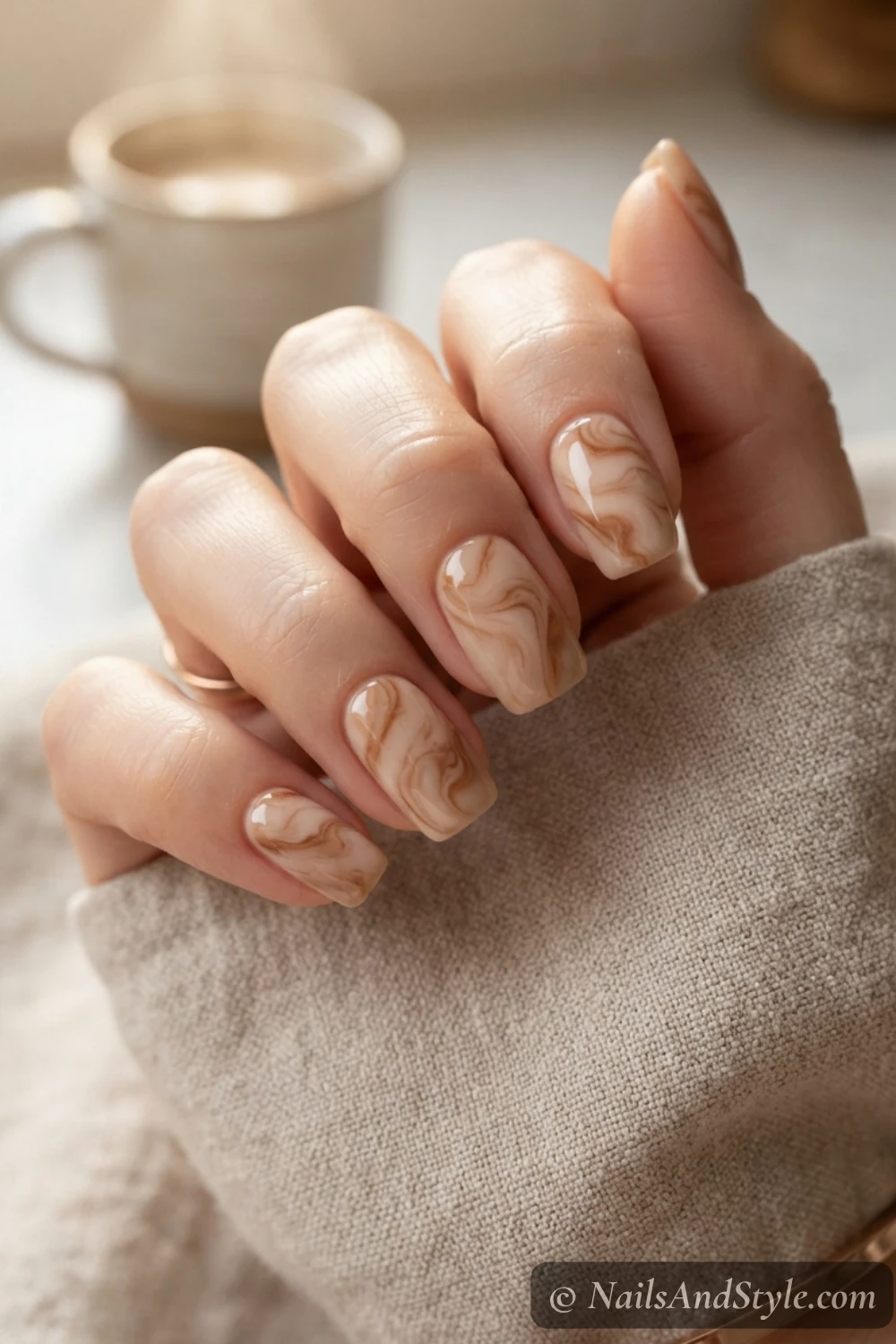 Cinnamon latte swirl nails