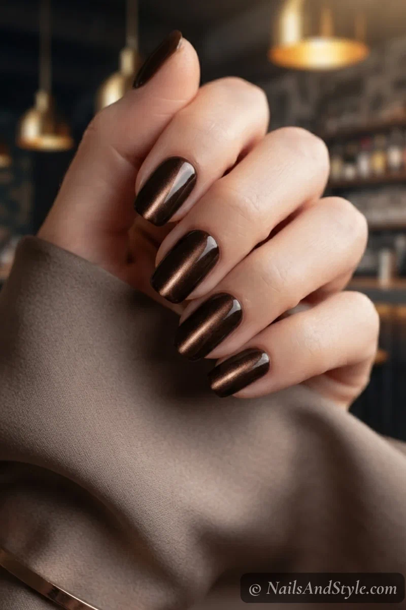 Espresso brown cat eye magnetic nails