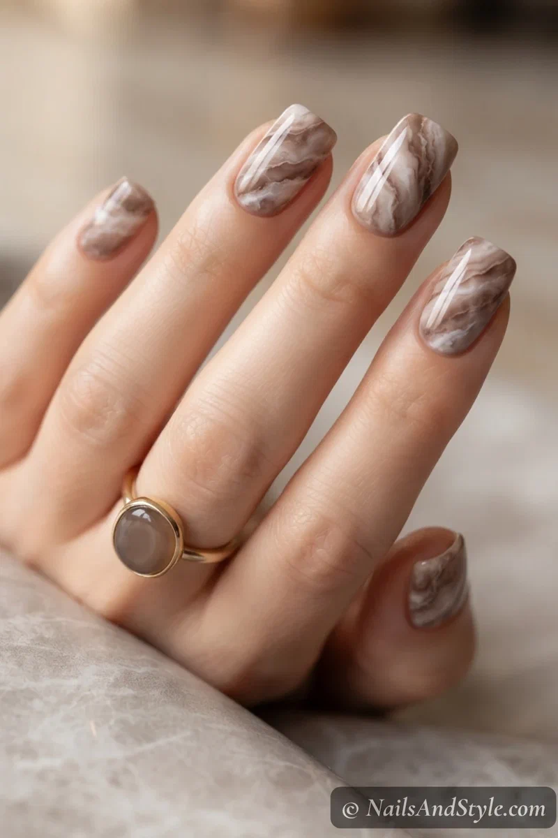 Mocha and cream marble nails