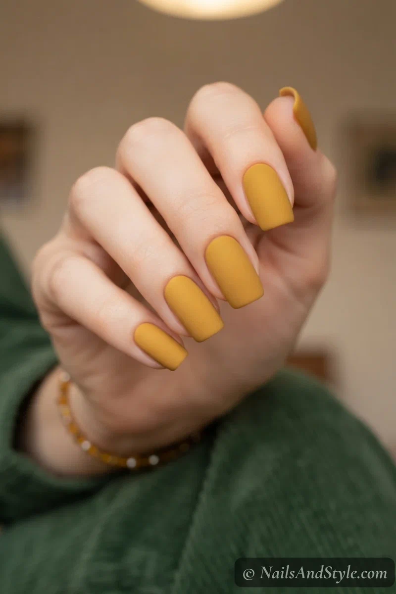Matte mustard yellow nails