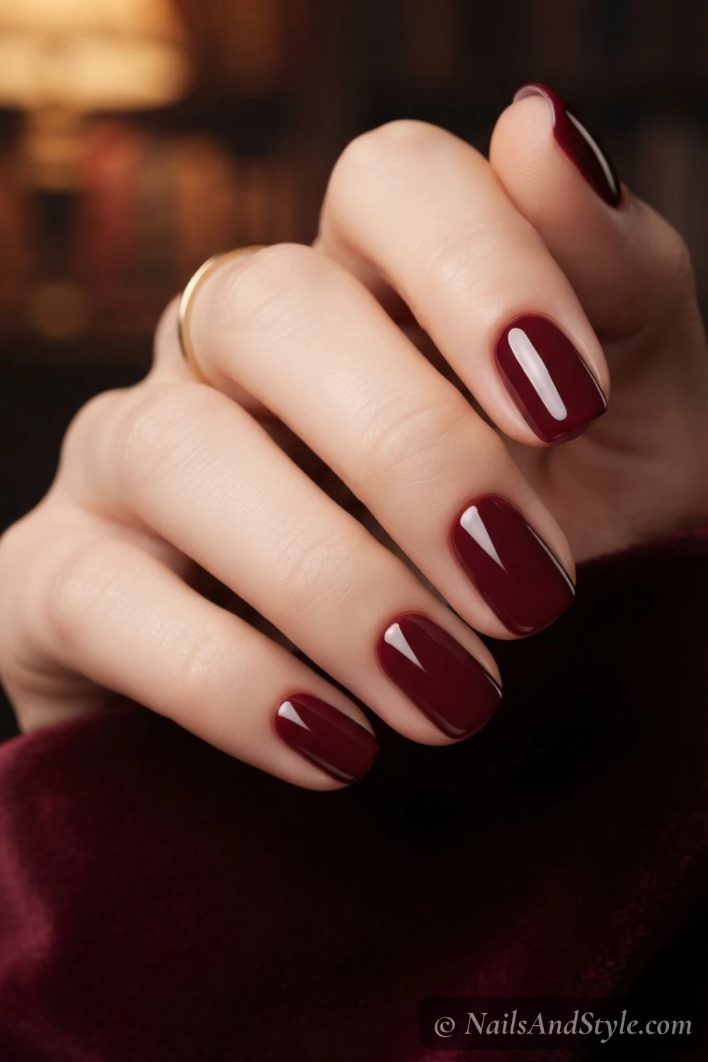 Oxblood red glossy nails