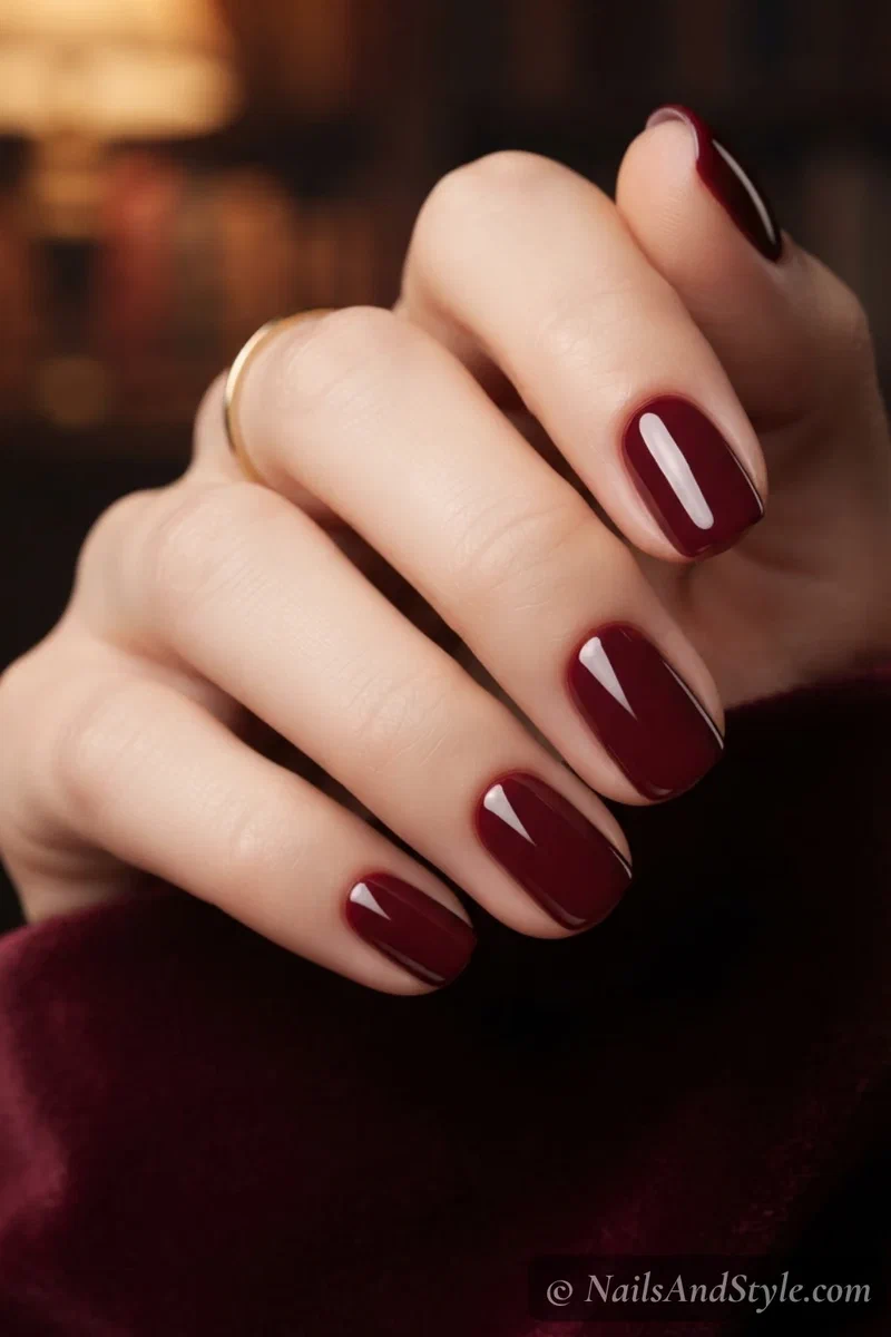 Deep oxblood wine red nails with high gloss finish