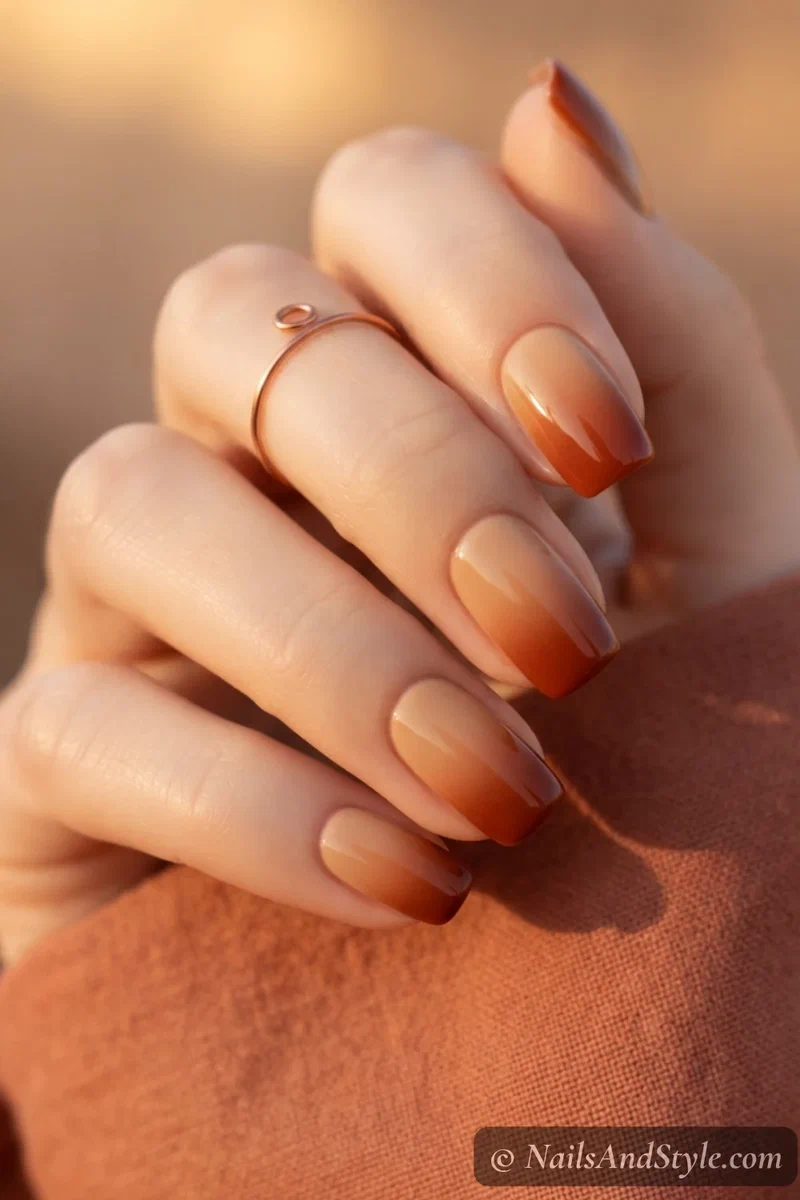 Tan to rust ombre gradient nails