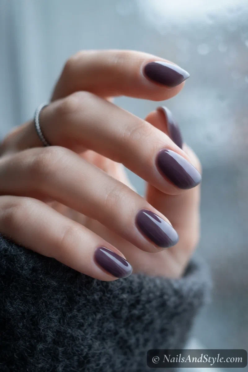 Smoky deep plum purple nails
