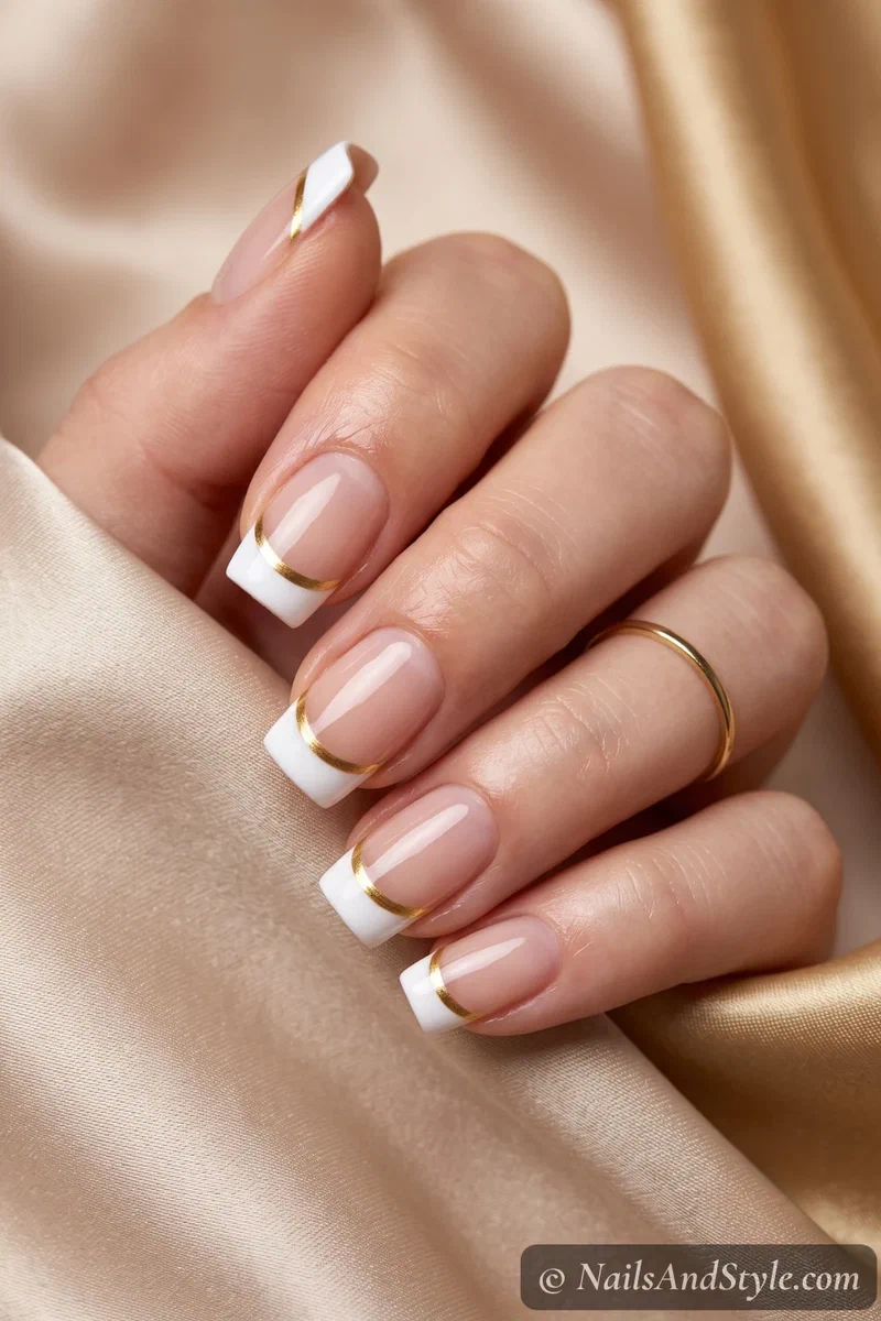 White French tips with a thin gold second line