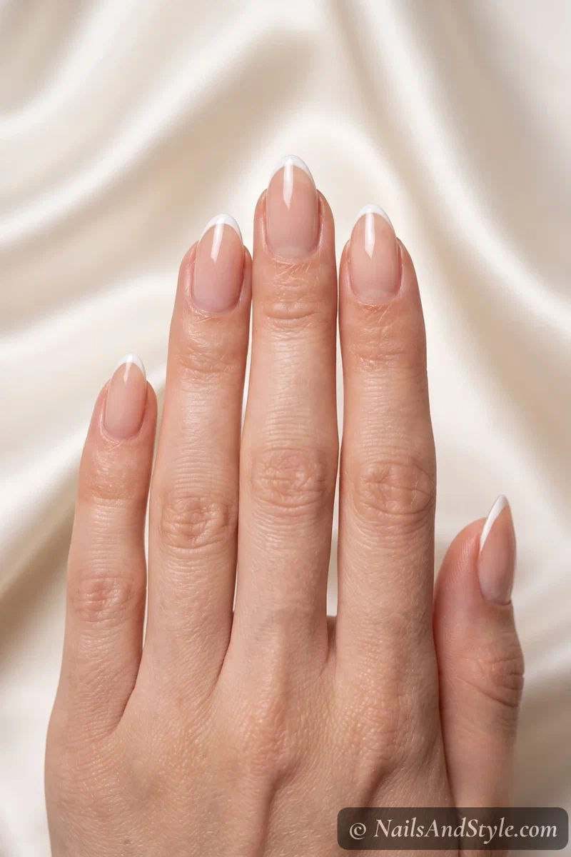 Micro French tip nails with an ultra-thin white tip